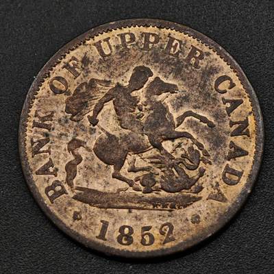 【淘币小摊】实时拍第八百零九拍   散币场   满百包邮可预留二周 每周一统一发货   - 上加拿大1852年马剑半便士铜币代币