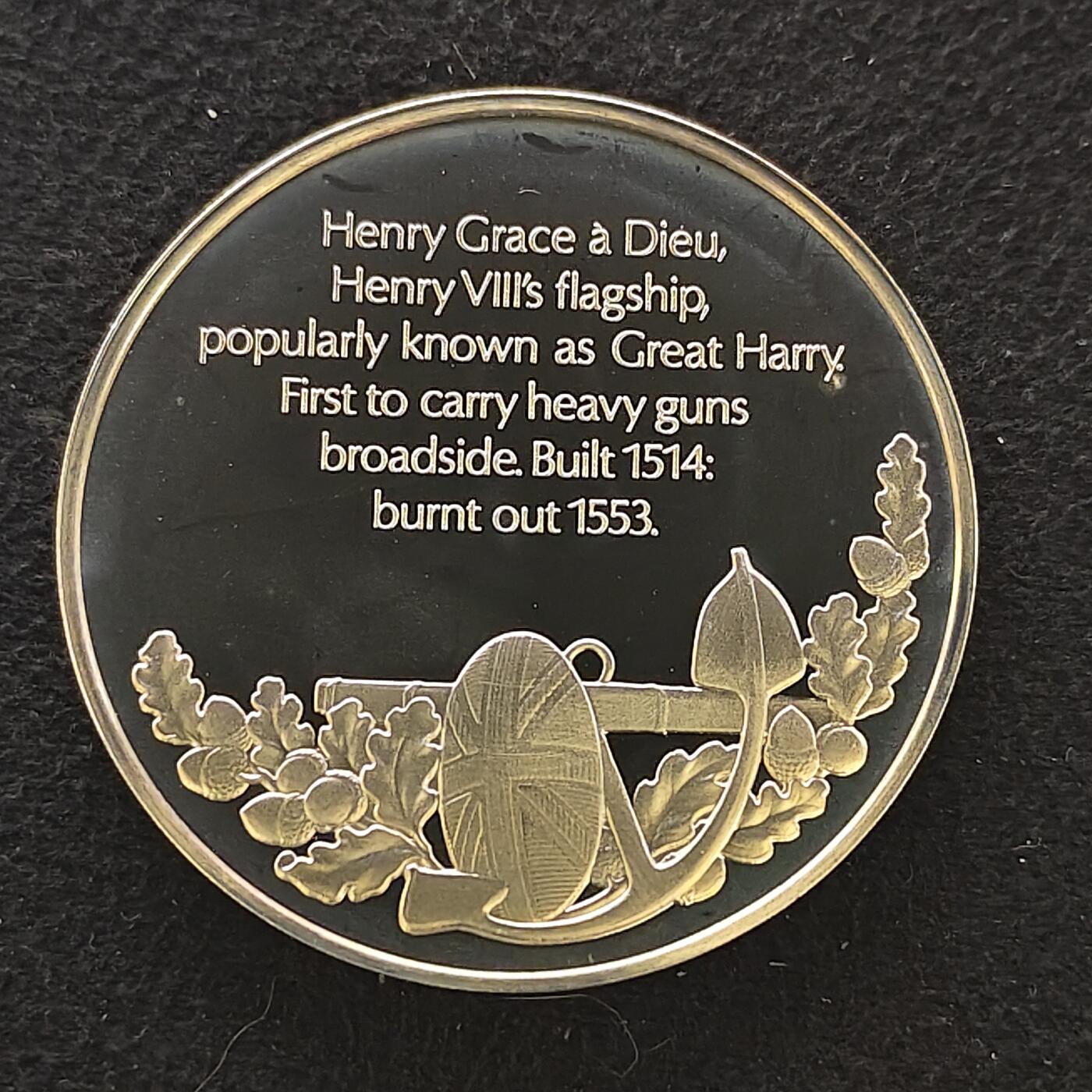 【全场包邮】纯粹捡漏拍480场（免费代拍第17场） 【纪念章】英国大航海时代系列克朗型精制镀银纪念章-亨利八世时期主力战舰“亨利·格雷斯·阿杜厄号”