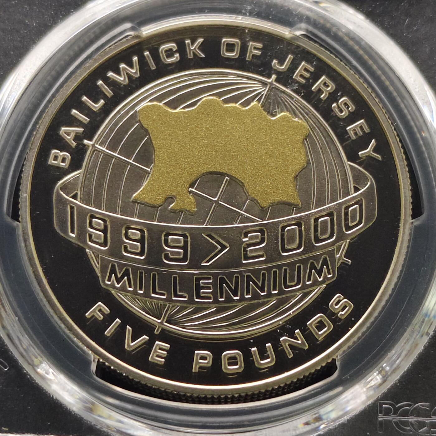 【全场包邮】纯粹捡漏拍481场（免费代拍第18场） 泽西2000年5镑千禧年彩色精制克朗型纪念银币-PCGS PR69 DCAM