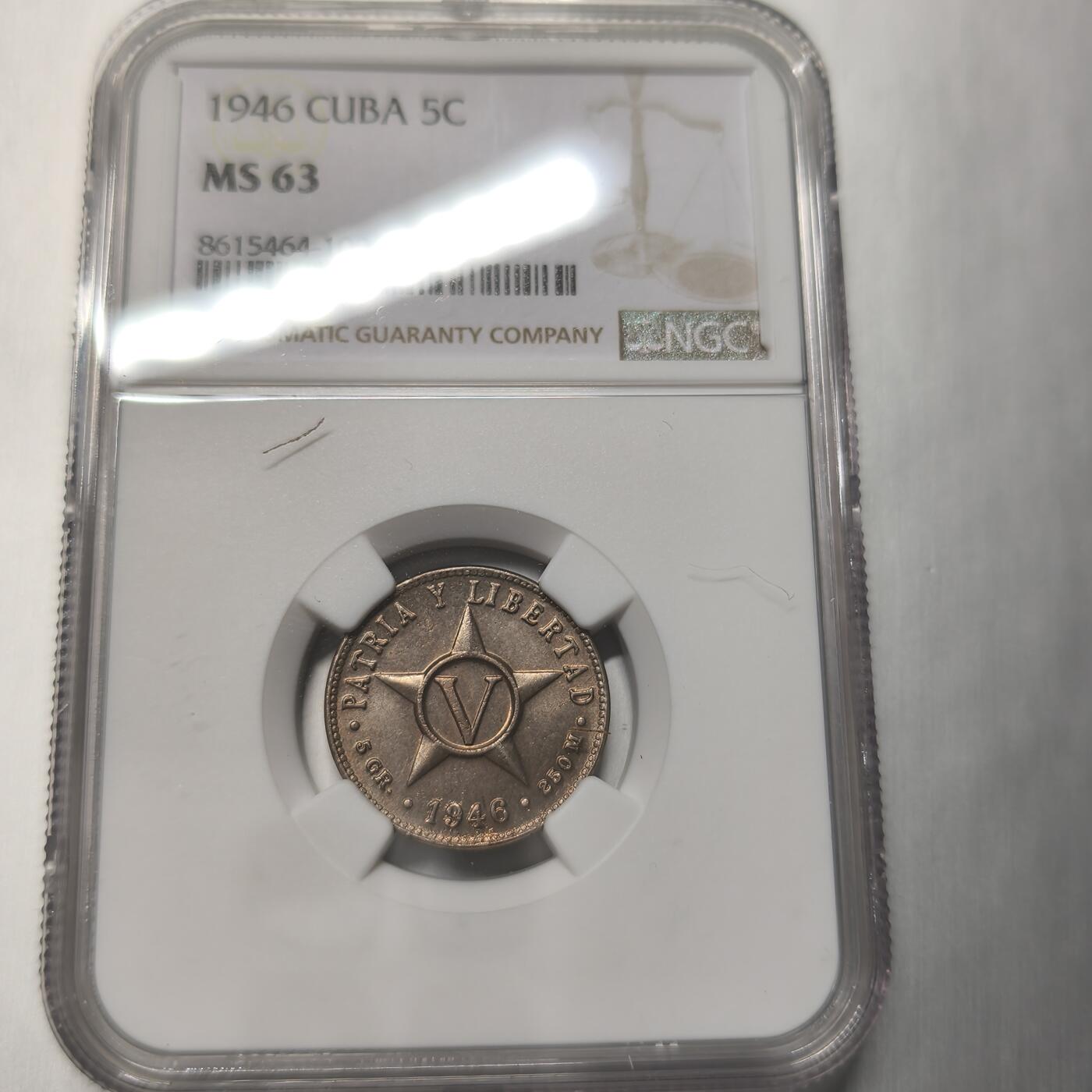 老蟹的宝藏🏴‍☠️ IV NGC MS63 古巴1946年5分