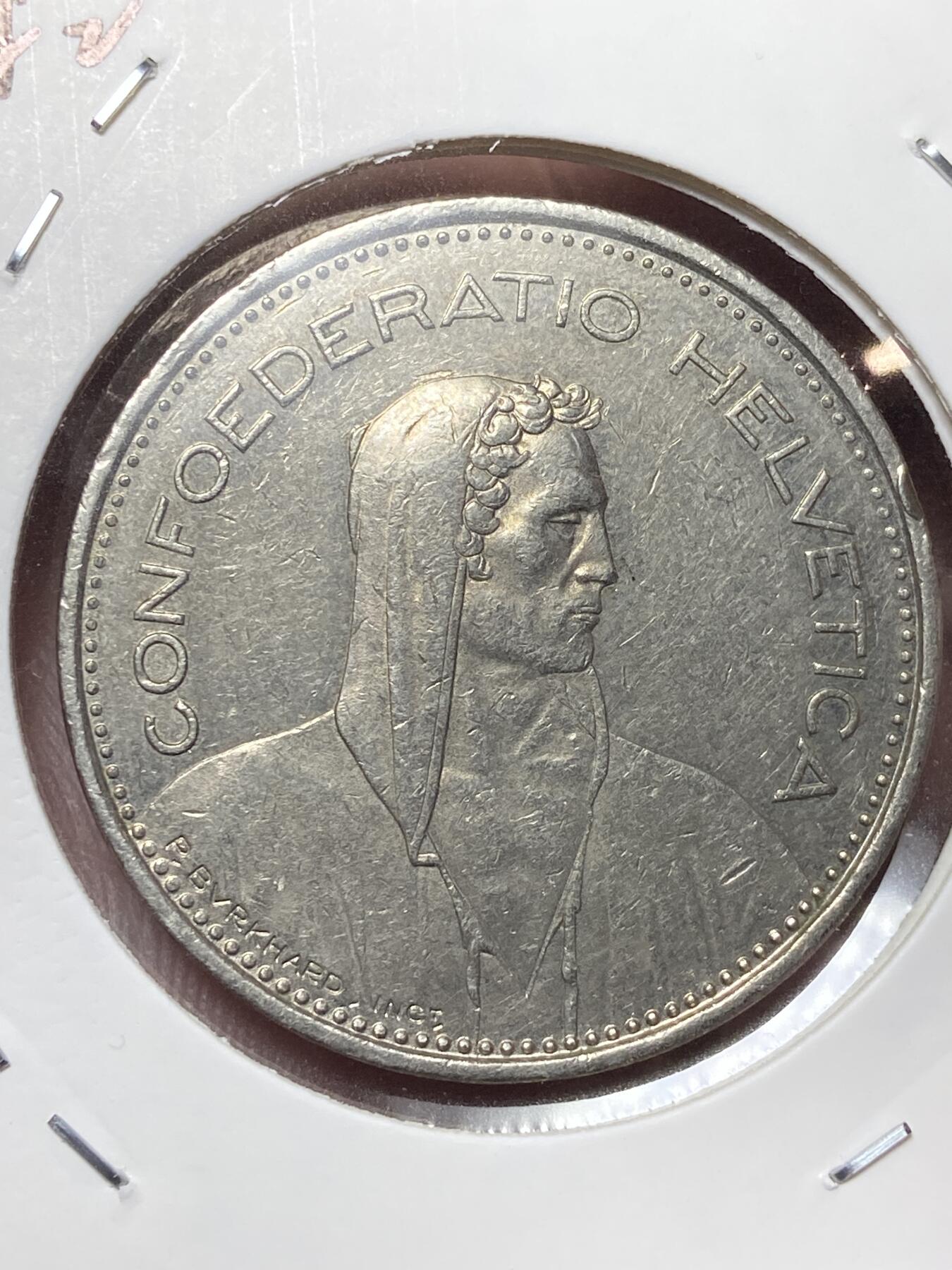 2025年第一百三十二场(总第一百五十八场）外国好品纸夹散币场(免佣金) 瑞士🇨🇭1982年5法郎(无标版，Medal章型币，首发年仅发行3年)