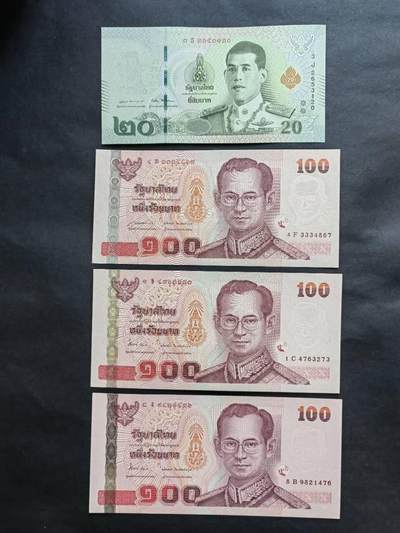 外国纸币专场251129第六十五场 - 泰国🇹🇭纸币4张，有不同签名，全新品相UNC。