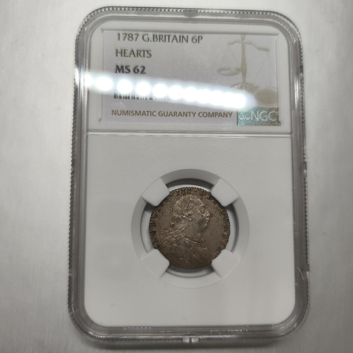 老蟹的宝藏🏴‍☠️ IV NGC MS62 英国乔治三世1787年6便士 with heart