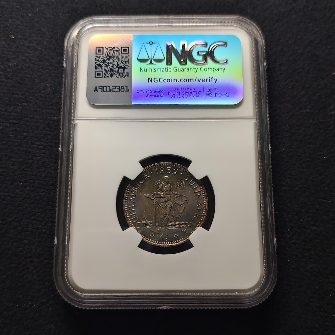 【全场包邮】纯粹捡漏拍481场（免费代拍第18场） 南非1952年乔治六世1先令精制币（黑色包浆）-NGC PF65
