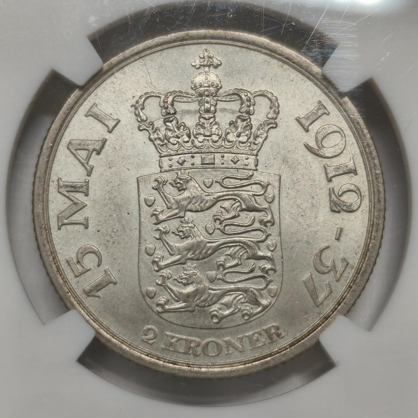 老蟹的宝藏🏴‍☠️ IV NGC MS63 丹麦1937年2克朗银币