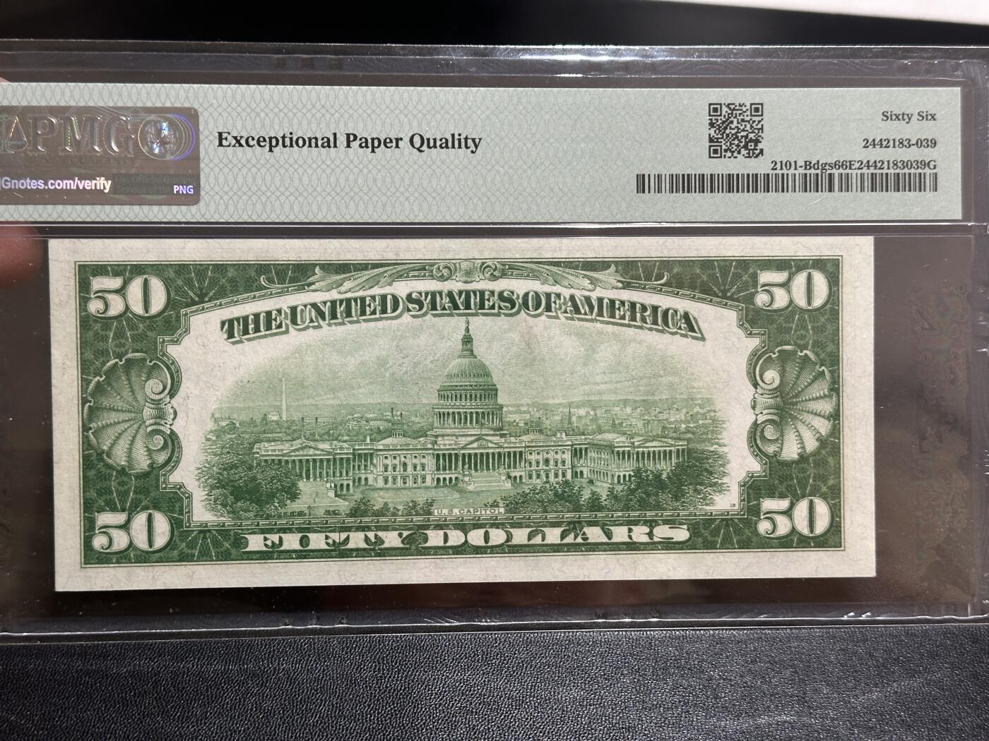 《外钞收藏家》第五百八十八期（优质场）（本平台长期征集拍品、欢迎藏友们联系合作） 1928年美国小头版50美元 PMG66 冠军分 无47