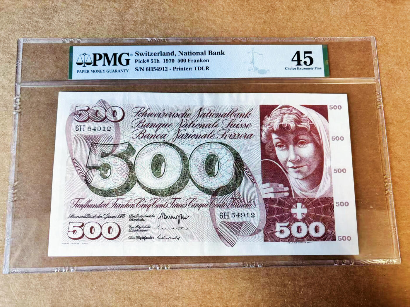 【Blue Auction】世界纸币精拍第755期——18级TOP拍卖/信誉/品质/专业/高效💫 瑞士 1970年500法郎 青春泉 超大票幅 PMG45 设计精美