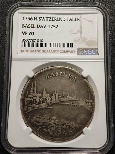 【德藏】世界币章拍卖第154期（拍品征集中~欢迎藏友联系） - 1756年 瑞士巴塞尔城市景观老泰勒大银币 NGC VF20 经典热门品种 出分不容易 AU过万的品种！