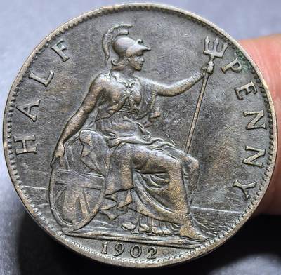 外国优质老铜币银币，周六九点倒数截拍，满百包邮，可寄存半年，喜欢朋友微信扫描二维码可直接参拍 - 英国1902年爱德华七世半便士