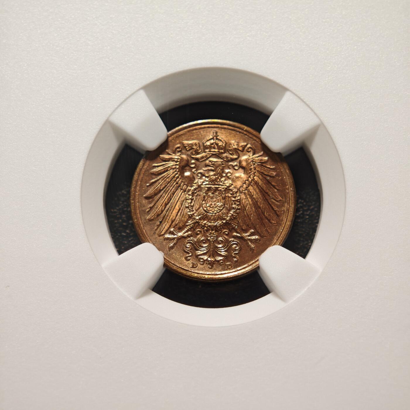 【德藏】世界币章拍卖第155期（拍品征集中~欢迎藏友联系） 1916年 德国1芬尼铜币 NGC MS64RB 原光十足 状态极佳