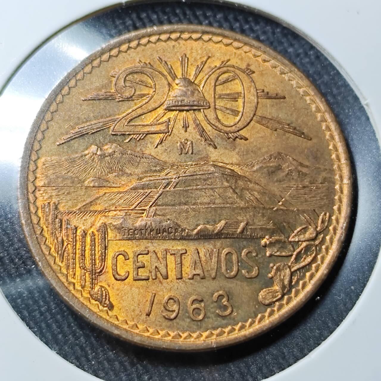 KK钱币收藏小铺 （套币 好品/批量散币 银币）专场  2月预留时间 周末发货  1963墨西哥20分铜币 好品