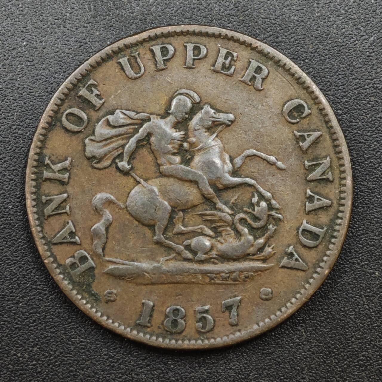 【淘币小摊】实时拍第八百一十拍   散币场   满百包邮可预留二周 每周一统一发货   上加拿大1857年马剑半便士铜币代币