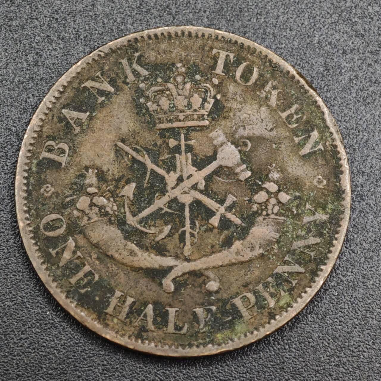 【淘币小摊】实时拍第八百一十拍   散币场   满百包邮可预留二周 每周一统一发货   上加拿大1852年马剑半便士铜币代币