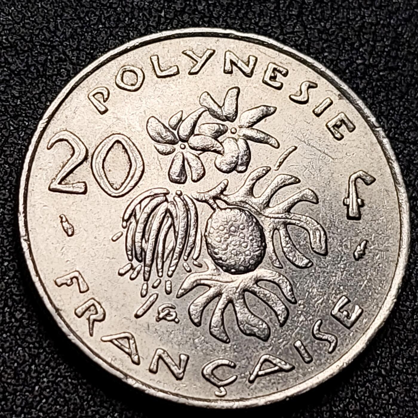 泉币菌-第141场-精品福利场（之前场次29日、30日发货，敬请谅解） 鲜花香草面包果 法属波利尼西亚20法郎镍制硬币 28.3毫米10.0克