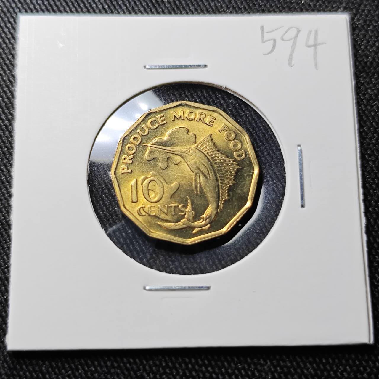 KK钱币收藏小铺 （套币 好品/批量散币 银币）专场  2月预留时间 周末发货  1977塞舌尔10分铜币 剑鱼 好品