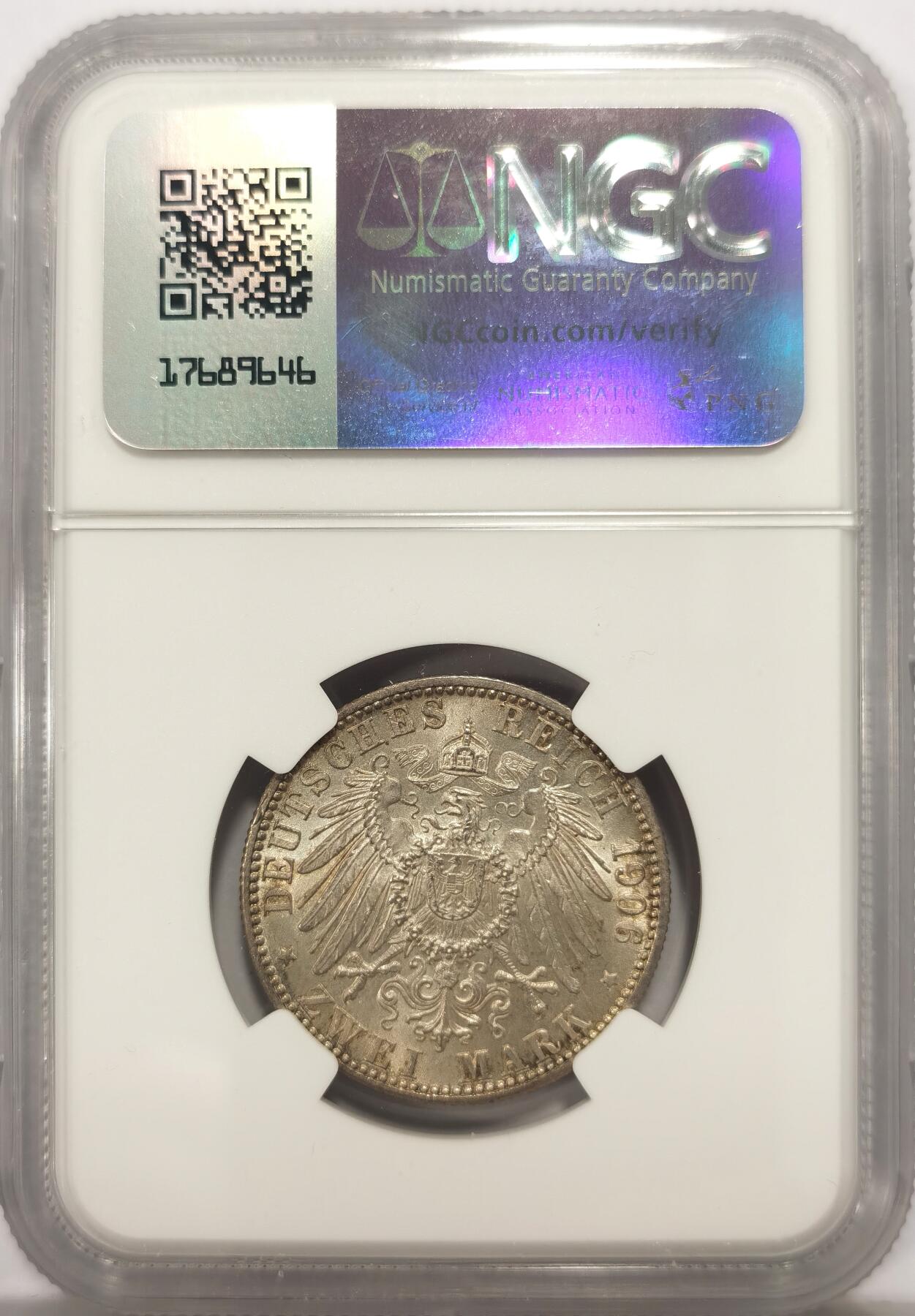 博洋堂世界钱币拍卖第149期（全场包邮） NGC MS64 德国巴登1906年金婚纪念2马克银币