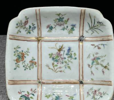 清同治 草虫飞黄腾达高足倭角盘 终身包老 同治本朝 - 清同治 草虫飞黄腾达高足倭角盘 终身包老 同治本朝