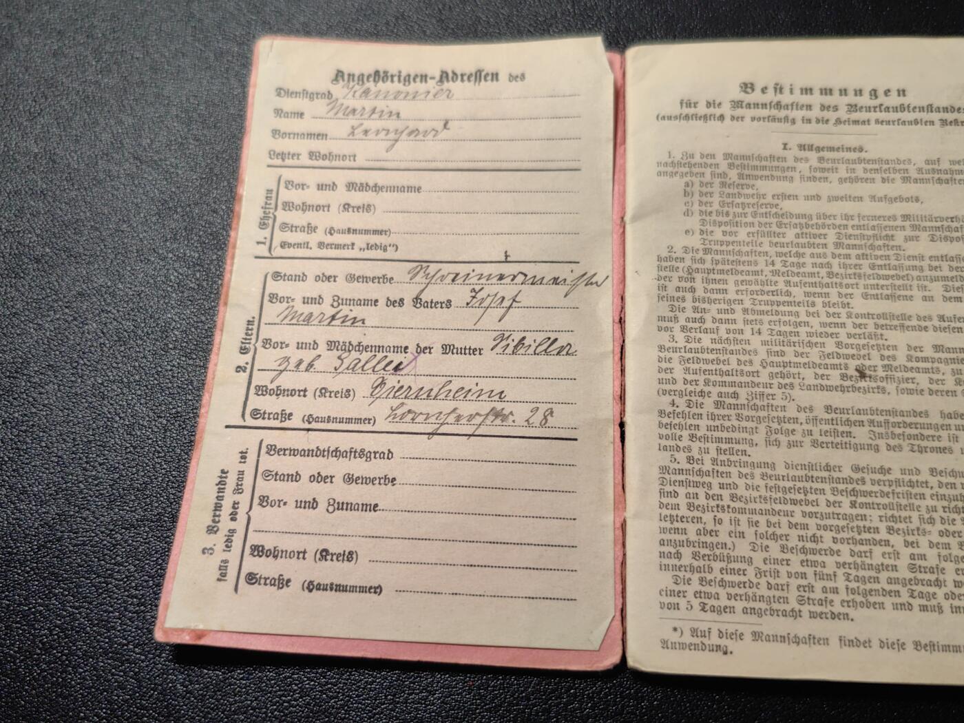 靖甫拍卖第十二场 帝德士兵证1917签发 内含战后法国签发的边境签证 得主曾获二铁