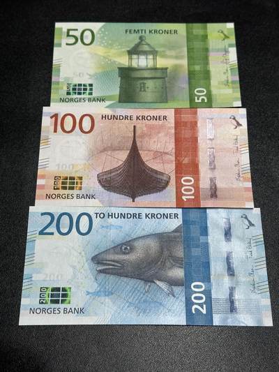 《外钞收藏家》第五百八十八期（优质场）（本平台长期征集拍品、欢迎藏友们联系合作） - 挪威新版50/100/200克朗（绝品）