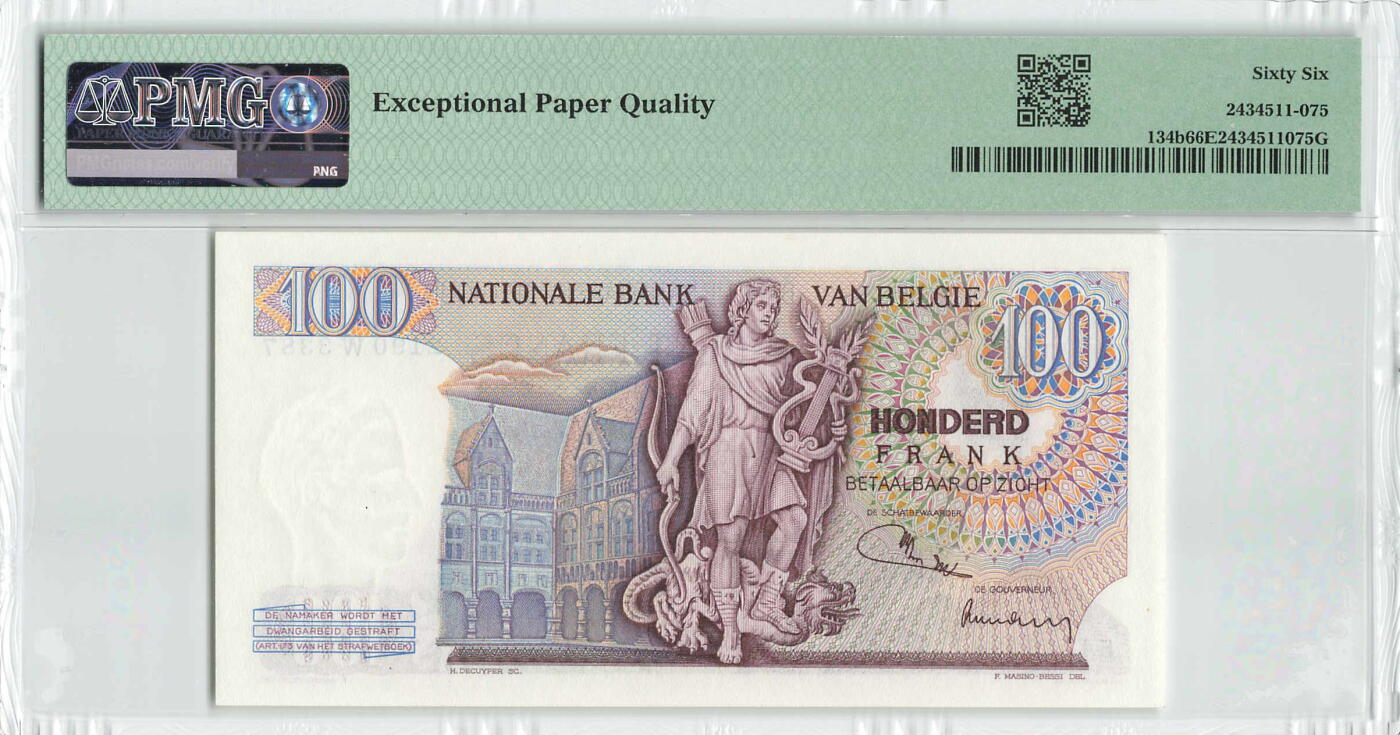 小福收藏拍卖第196期 评级币精选场 本期有68分倒置号布隆迪世界最大纸币 泰国69年10铢纪念钞0A冠百位倒置号  文莱06年500吉令特首年首冠 丹麦经典大松鼠 俄罗斯 玻利维亚 东加勒比 亚美尼亚等多国精美高分珍稀老钞精品纸币 比利时 1974年 100法郎 PMG66 EPQ 季军分