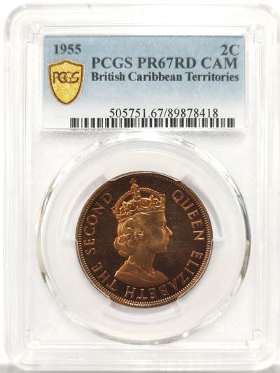 博洋堂世界钱币拍卖第149期（全场包邮） - PCGS PR67RD CAM 英属加勒比地区1955年伊丽莎白二世女王2分精制币 铸造量2000枚 此枚目前为PCGS唯一冠军分