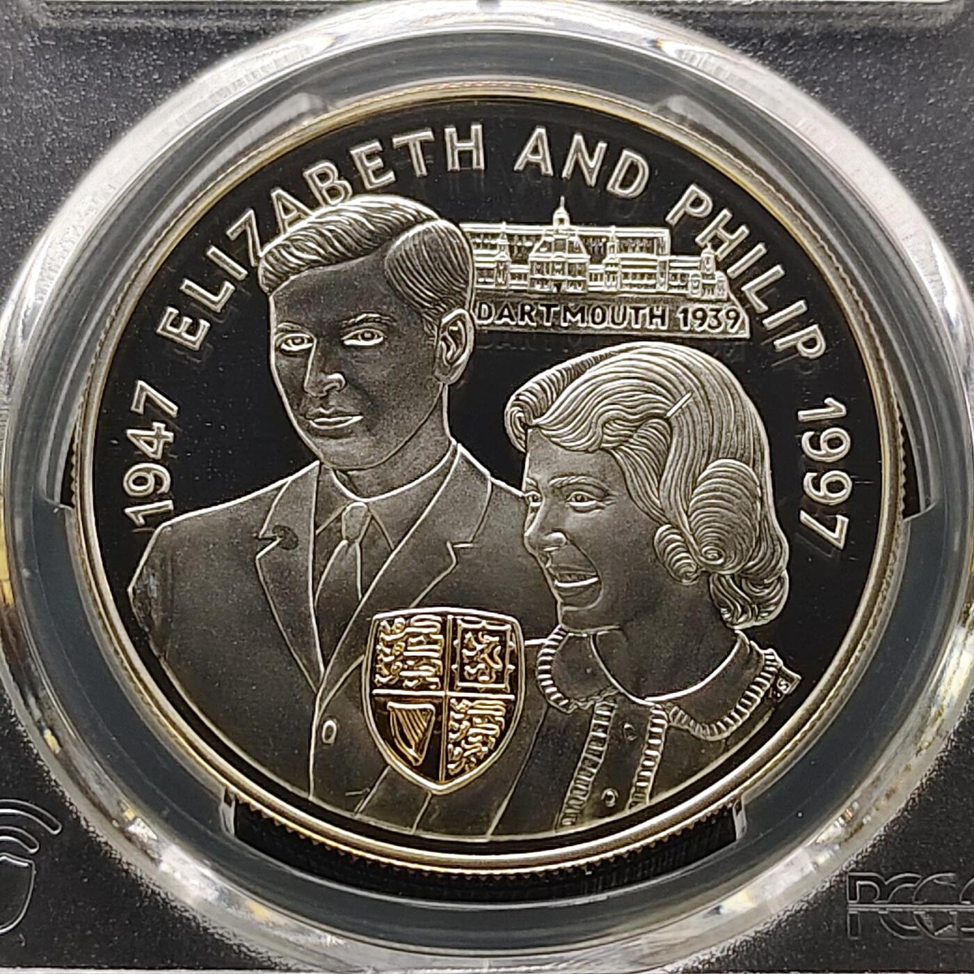 【全场包邮】纯粹捡漏拍481场（免费代拍第18场） 牙买加1997年25元女王金婚局部镀金精制克朗型纪念银币-PCGS PR69 DCAM