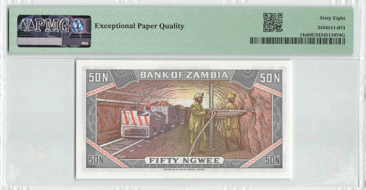 小福收藏拍卖第196期 评级币精选场 本期有68分倒置号布隆迪世界最大纸币 泰国69年10铢纪念钞0A冠百位倒置号  文莱06年500吉令特首年首冠 丹麦经典大松鼠 俄罗斯 玻利维亚 东加勒比 亚美尼亚等多国精美高分珍稀老钞精品纸币 赞比亚 1973年 50Ngwee A冠 双尾 PMG68 EPQ 冠军分！！！