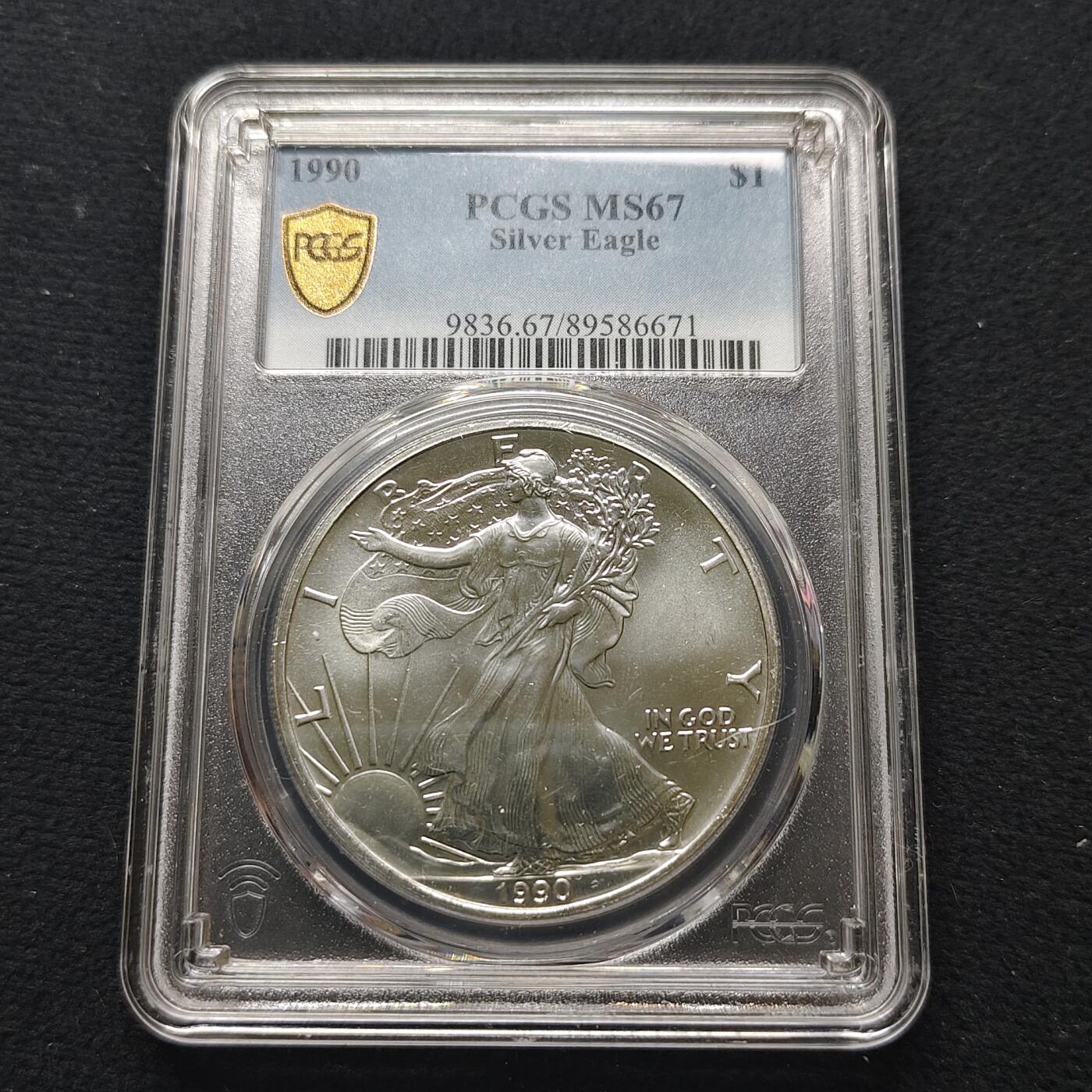【全场包邮】纯粹捡漏拍481场（免费代拍第18场） 美国1990年行走女神1元1盎司31.1克纯银币-PCGS MS67