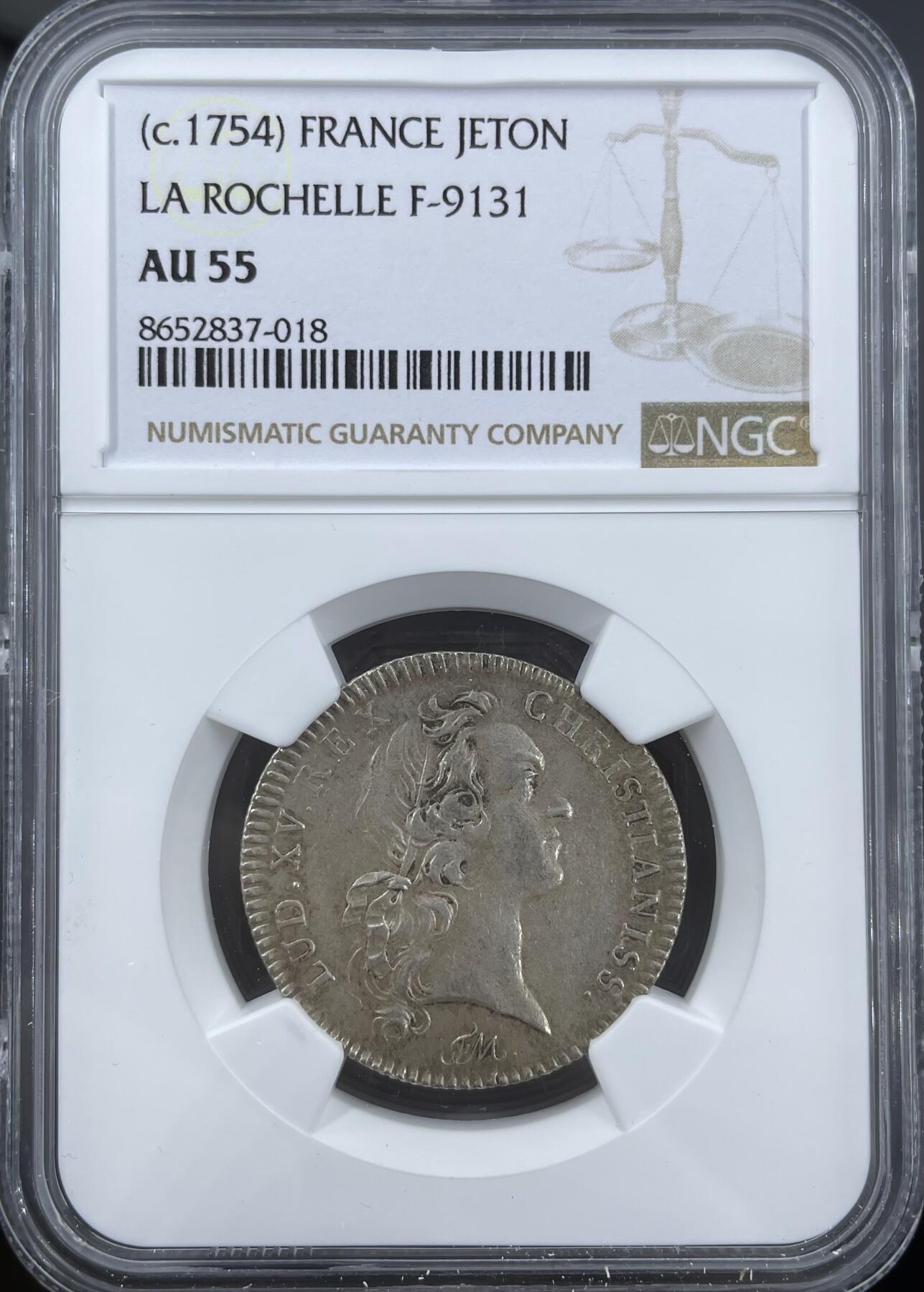 「木头集藏」章牌精品专场！ 1754年法国路易十五拉罗谢尔商会银代币，直径：28.5 mm，背面刻画精美。