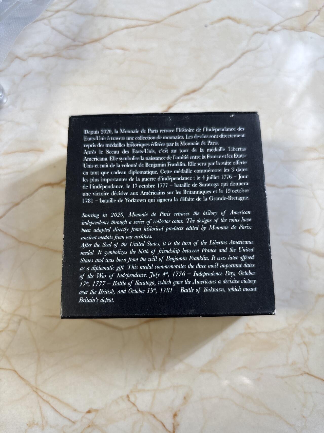 第183期拍卖 法国2023年人类最伟大的日子美国独立史1盎司银币NGC-PF69原盒证书,1盎司，发行3000枚，999银