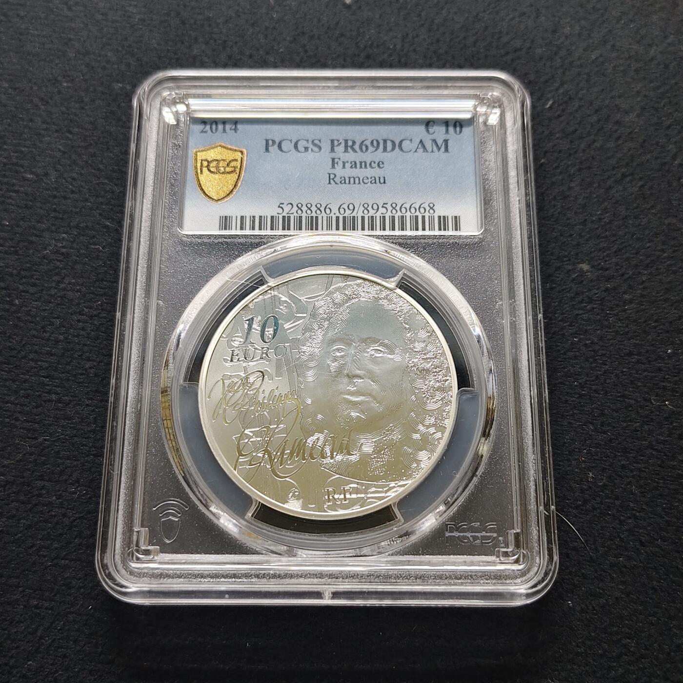 【全场包邮】纯粹捡漏拍481场（免费代拍第18场） 【少见】法国2014年10欧元让-菲利普·拉莫《音乐》精制纪念银币-量5000-PCGS PR69 DCAM