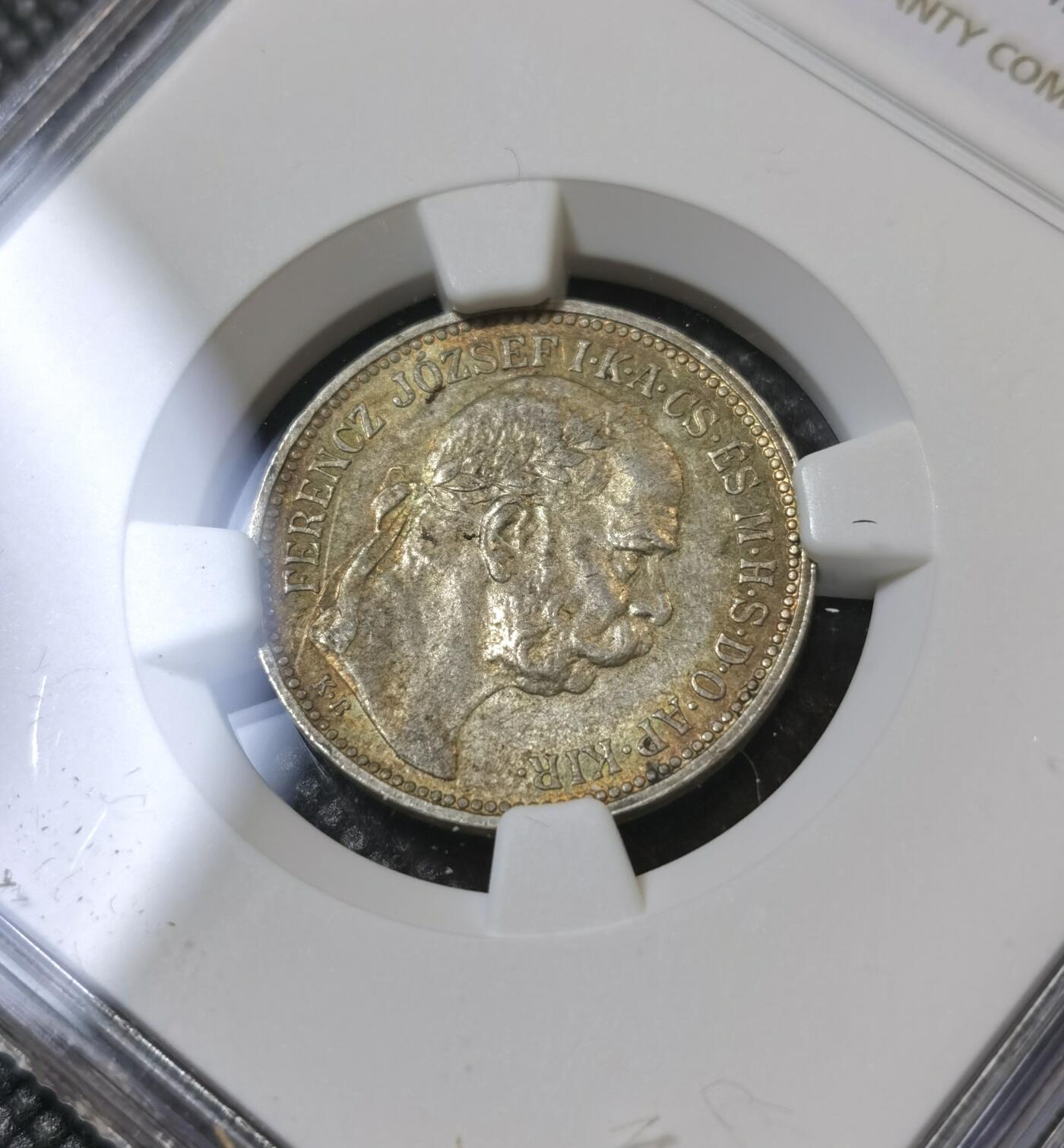 甄臻铺-世界币章拍卖（第40期）送拍享返佣金等优惠多多 NGC-MS62 匈牙利1915一科罗娜银币，很少见的匈牙利版，极美五彩包浆