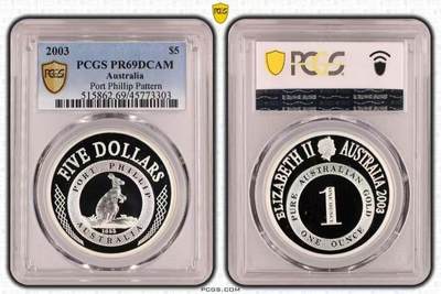 长老汇蛇年精选第七十九场拍卖 - 2003澳大利亚 5 澳元  36.31g 精制纪念银币， PCGS PR69DCAM，更高分34枚，菲利普港纪念币，极其稀少，70分eBay2020年7月份拍了426美元，当时银价还是白菜价