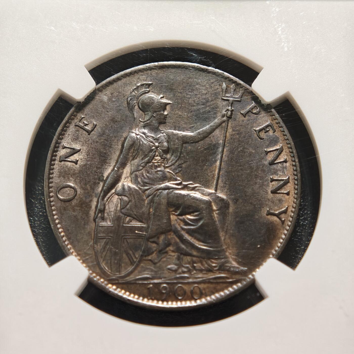 【德藏】世界币章拍卖第155期（拍品征集中~欢迎藏友联系） 1900年 英国1便士铜币 NGC AU58BN 状态非常好