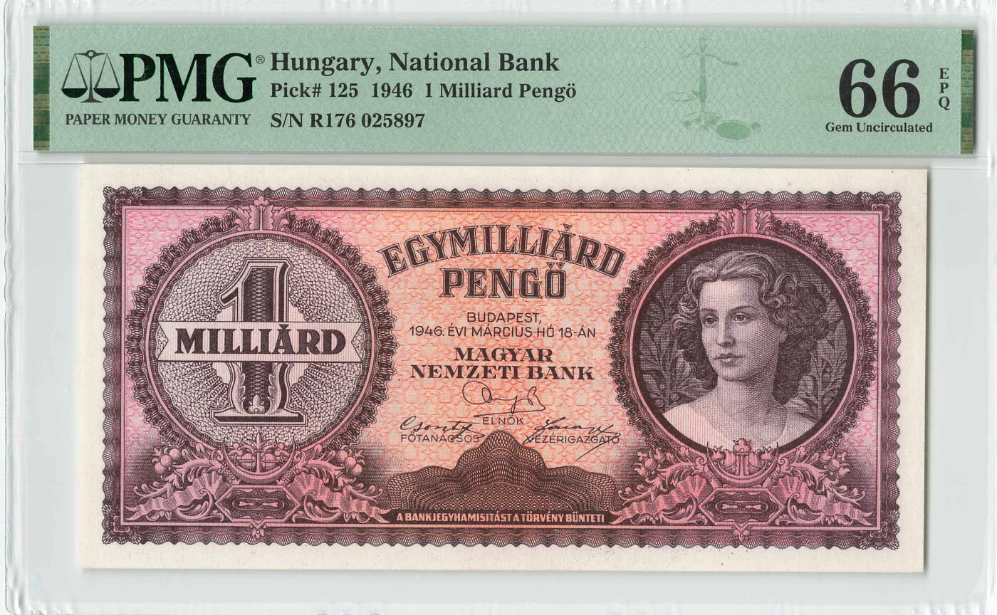 小福收藏拍卖第196期 评级币精选场 本期有68分倒置号布隆迪世界最大纸币 泰国69年10铢纪念钞0A冠百位倒置号  文莱06年500吉令特首年首冠 丹麦经典大松鼠 俄罗斯 玻利维亚 东加勒比 亚美尼亚等多国精美高分珍稀老钞精品纸币 匈牙利 1946年 1.000.000.000潘戈 PMG66 EPQ 亚军分