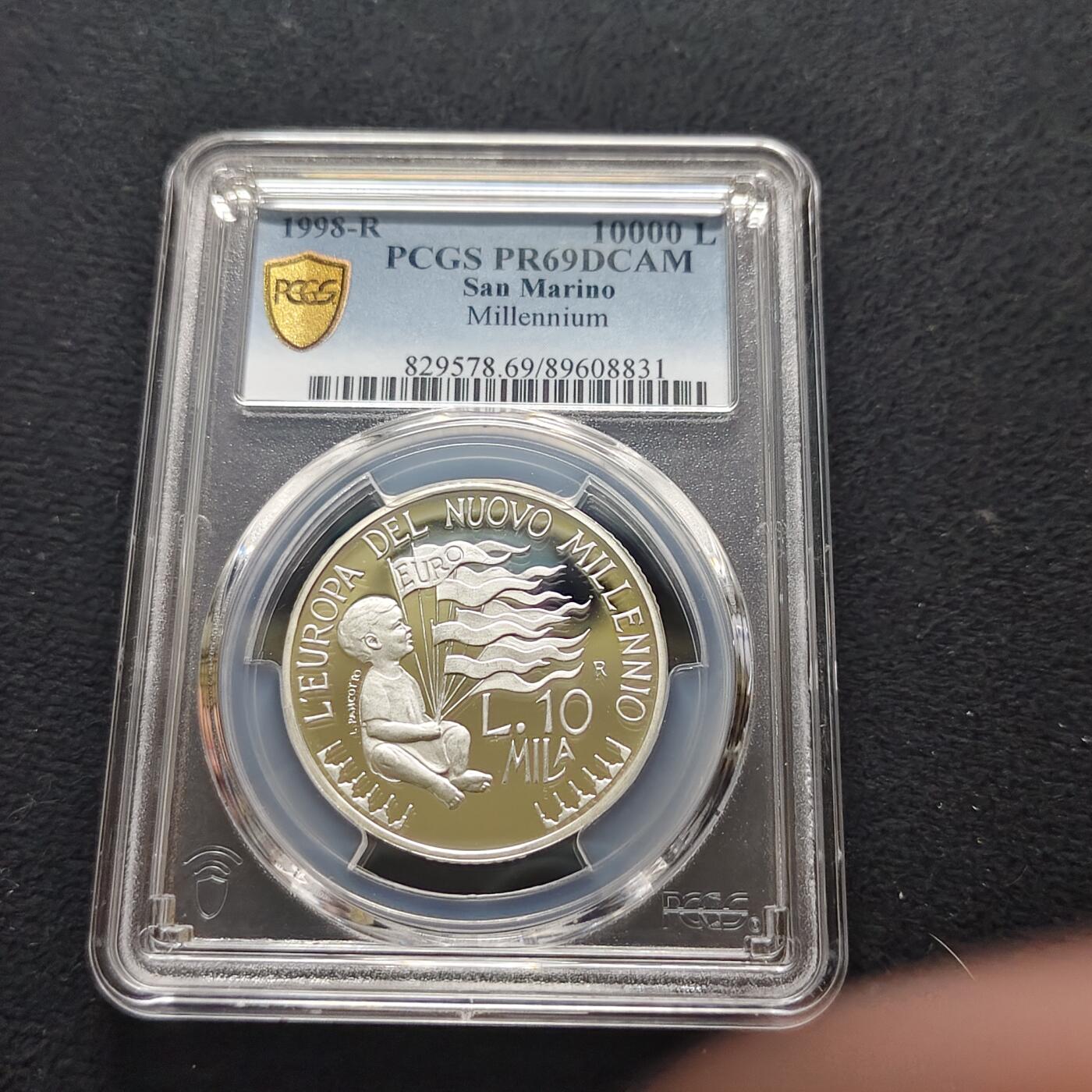 【全场包邮】纯粹捡漏拍481场（免费代拍第18场） 圣马力诺1998年10000里拉千禧年精制纪念银币-PCGS PR69 DCAM