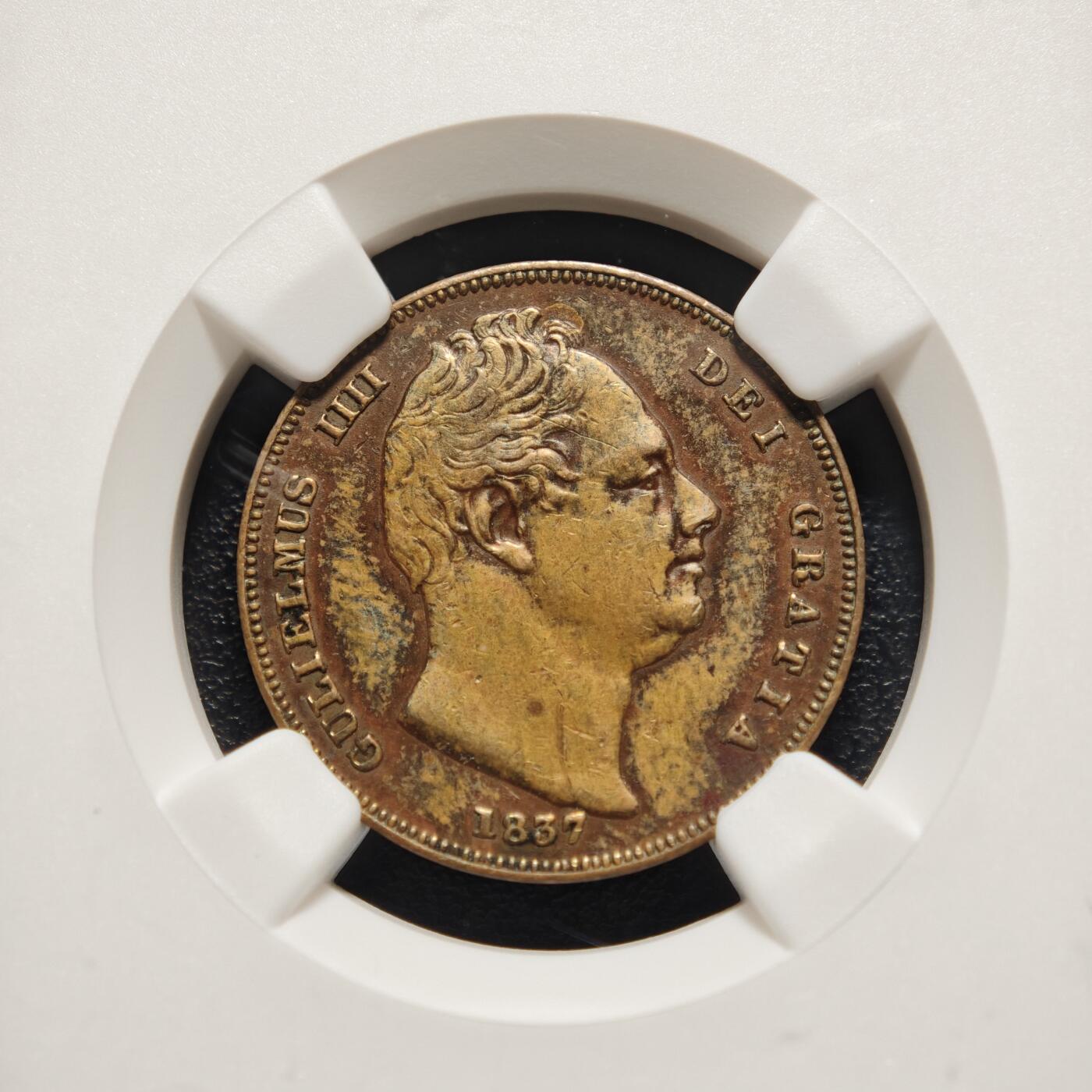 【德藏】世界币章拍卖第155期（拍品征集中~欢迎藏友联系） 1837年 英国1/4便士铜币 NGC AU 状态安逸