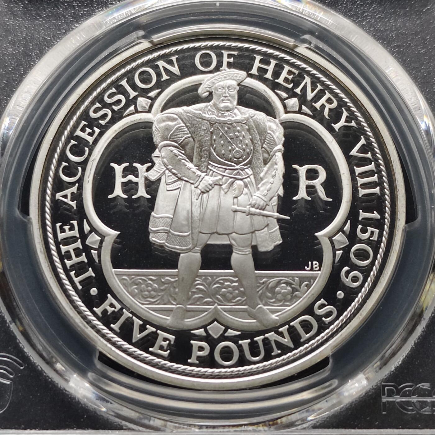 【全场包邮】纯粹捡漏拍481场（免费代拍第18场） 英国2009年5镑亨利八世登基500周年克朗型精制纪念银币-PCGS PR68 DCAM