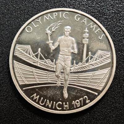 【德藏】世界币章拍卖第155期（拍品征集中~欢迎藏友联系） - 2002年 赞比亚1972年慕尼黑奥运会500克瓦查纪念银币 直径约：33.8mm；重约：15g