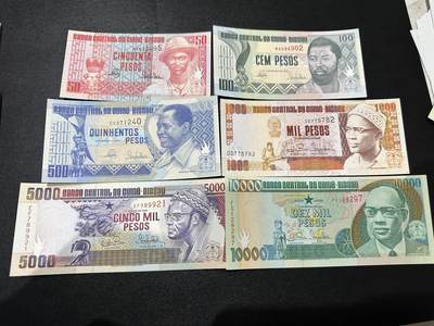 《外钞收藏家》第五百八十八期（优质场）（本平台长期征集拍品、欢迎藏友们联系合作） - 几内亚比绍1990-1993年6张全套(50-10000比索，凑齐不易)	UNC