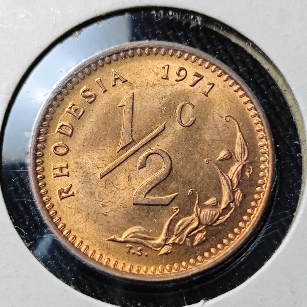 KK钱币收藏小铺 （套币 好品/批量散币 银币）专场  2月预留时间 周末发货  1971罗得西亚1/2分铜币 好品