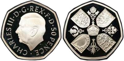 长老汇蛇年精选第七十九场拍卖 - 2022查尔斯三世头像英国50便士精制纪念银币 伊丽莎白登基70周年，PCGS PR69DCAM，同分12枚，更高分6枚，70分的eBay 2023年拍卖价1235元