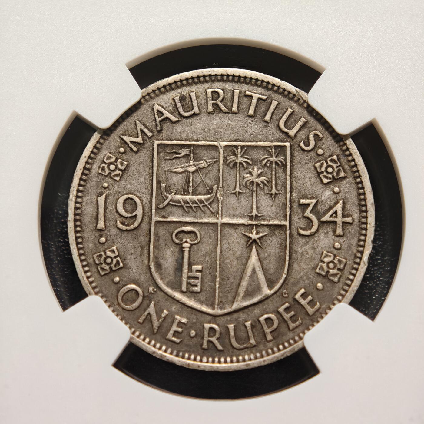 【德藏】世界币章拍卖第155期（拍品征集中~欢迎藏友联系） 1934年 毛里求斯1卢比银币 NGC XF45 原味包浆