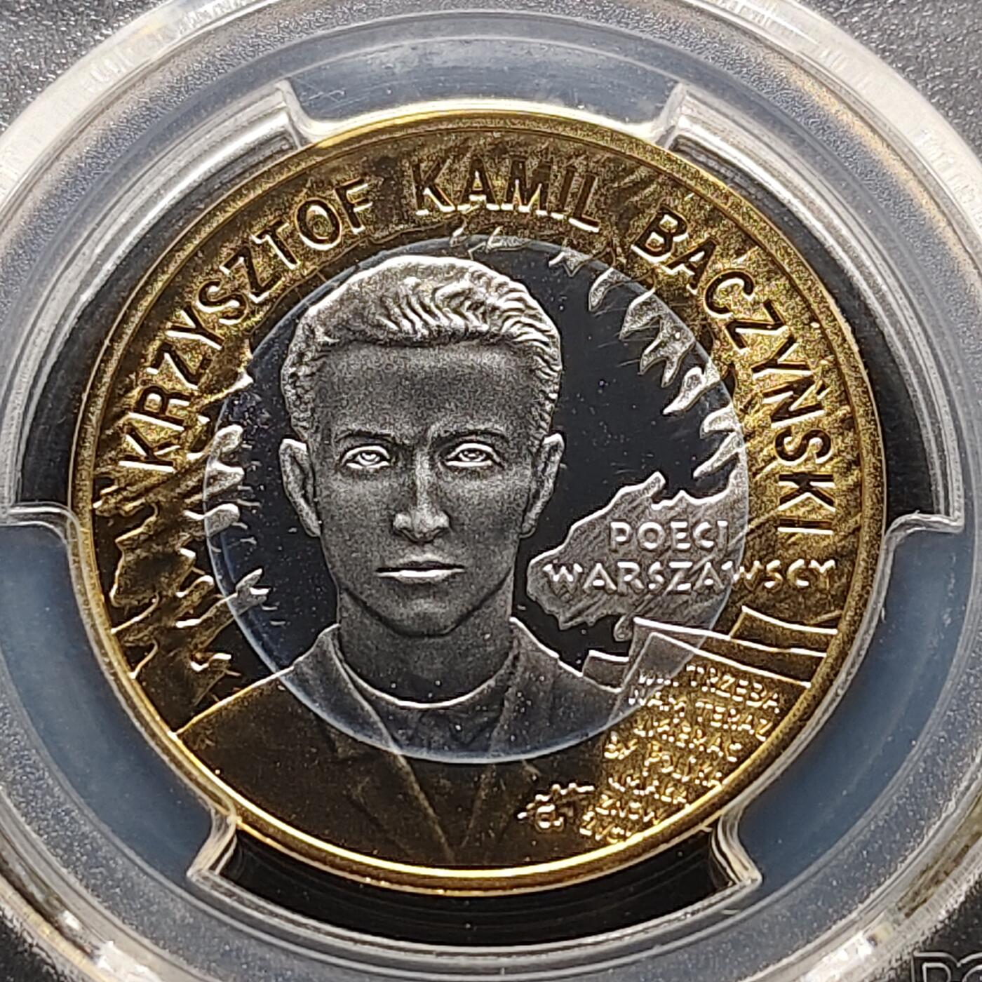 【全场包邮】纯粹捡漏拍481场（免费代拍第18场） 波兰2009年10兹洛提华沙起义65周年系列诗人克日什托夫·卡米尔·巴钦斯基精制镀金纪念银币-PCGS PR68 DCAM