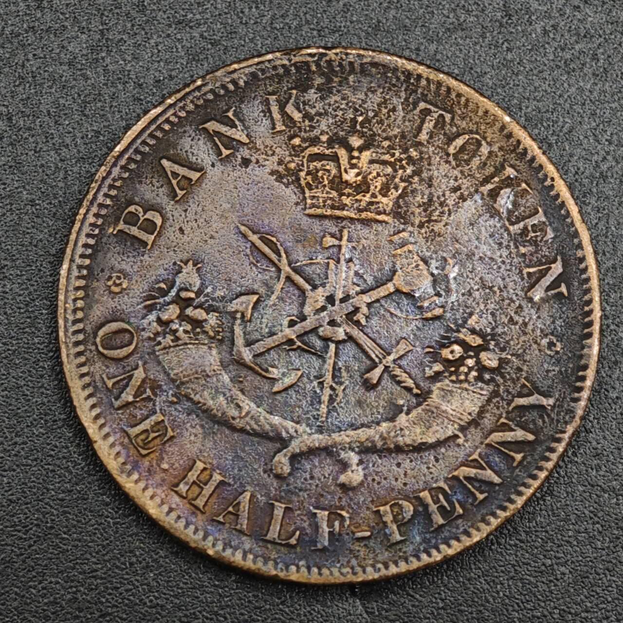 【淘币小摊】实时拍第八百一十拍   散币场   满百包邮可预留二周 每周一统一发货   上加拿大1854年马剑半便士铜币代币