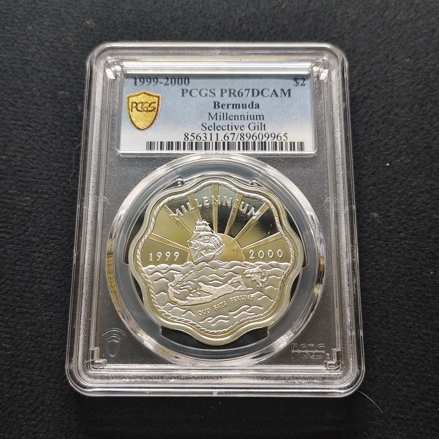 【全场包邮】纯粹捡漏拍481场（免费代拍第18场） 百慕大群岛2000年2元千禧年局部镀金精制纪念银币-PCGS PR67 DCAM