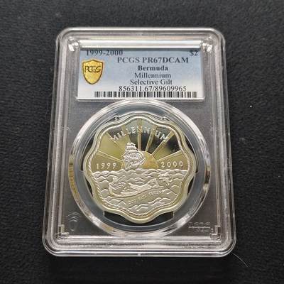 【全场包邮】纯粹捡漏拍481场（免费代拍第18场） - 百慕大群岛2000年2元千禧年局部镀金精制纪念银币-PCGS PR67 DCAM