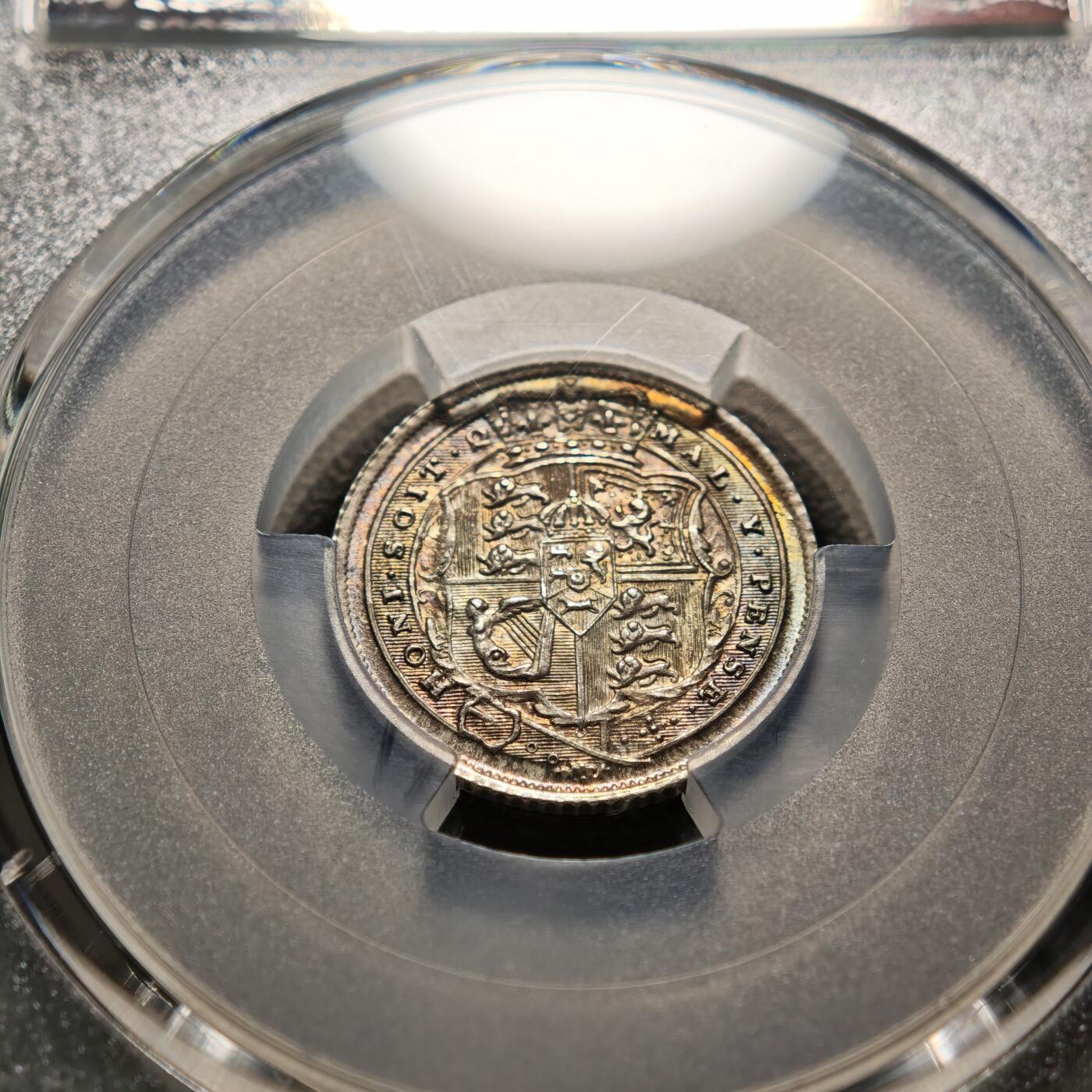 【德藏】世界币章拍卖第155期（拍品征集中~欢迎藏友联系） 1816年 英国乔治三世6便士银币 PCGS MS66 淡彩包浆 亚军分 仅2枚更高