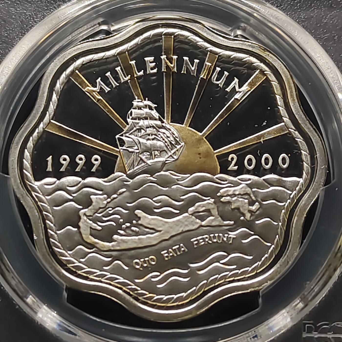 【全场包邮】纯粹捡漏拍481场（免费代拍第18场） 百慕大群岛2000年2元千禧年局部镀金精制纪念银币-PCGS PR67 DCAM