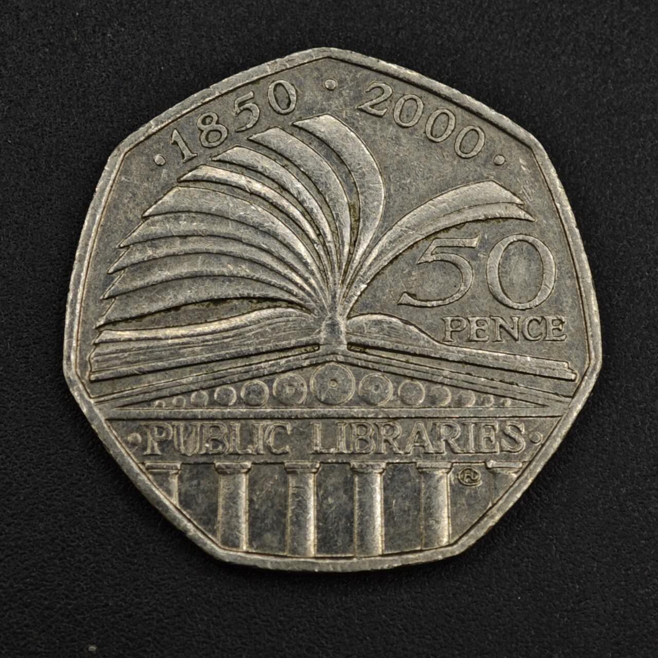 【淘币小摊】实时拍第八百一十拍   散币场   满百包邮可预留二周 每周一统一发货   英国2000年国家图书馆50便士纪念币